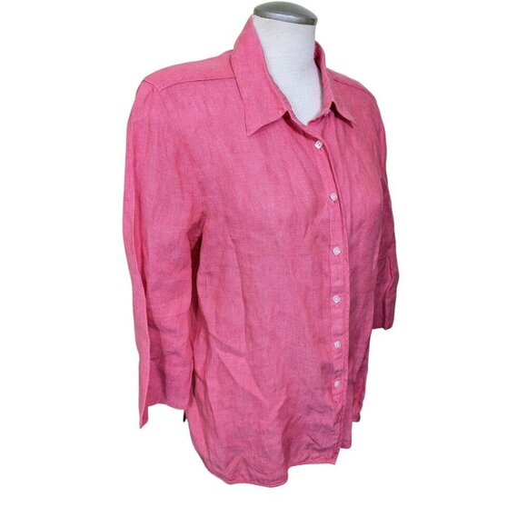 Talbots Pure Irish Linen Button Up Shirt Womens Size 18 Pink Long Sleeve Summer - Picture 2 of 6
